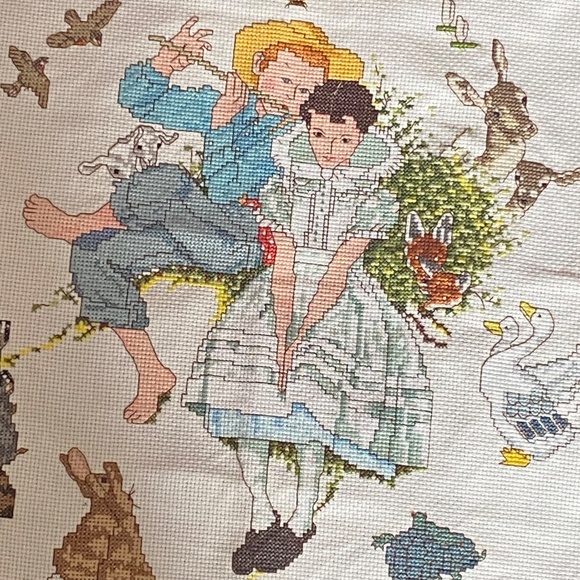 Norman Rockwell vintage cross stitch with couple & animals - Picture 6 of 16